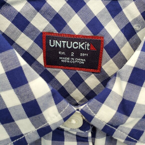 UNTUCKit Shirt Womens Blue White Gingham Check Belleza Button Up Size 2… - Picture 3 of 7